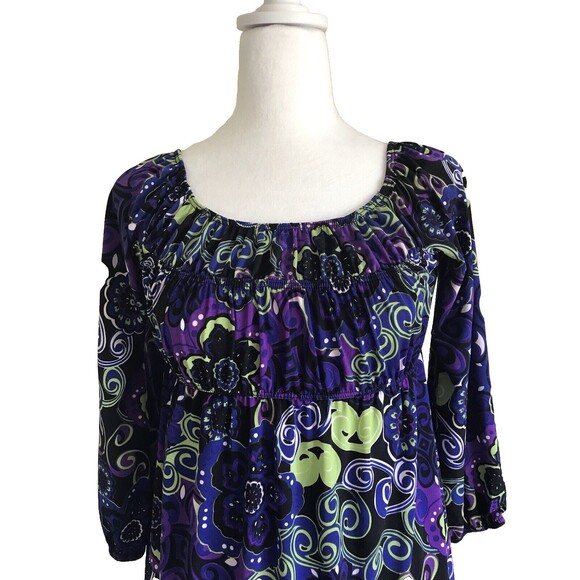 Catch My I Purple/ Green Floral Dress Long Sleeve Women’s Size Small - Picture 5 of 6